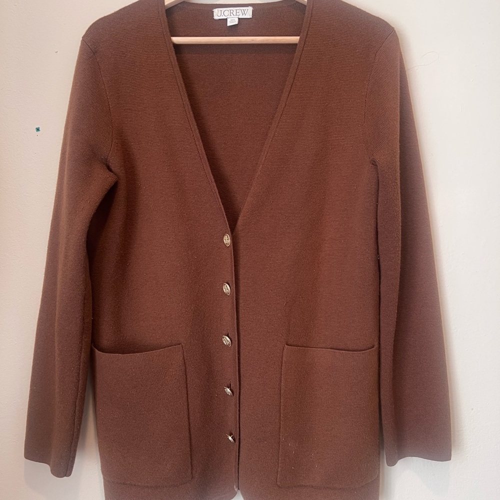 J. Crew v neck sweater Cardigan with Gold Accents